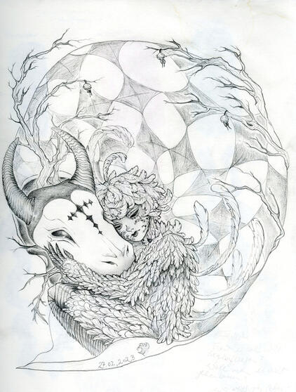 old fool and the feather child - at a place where nobody can reach, in protective warmth