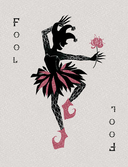 original design of a fool card as a red fool